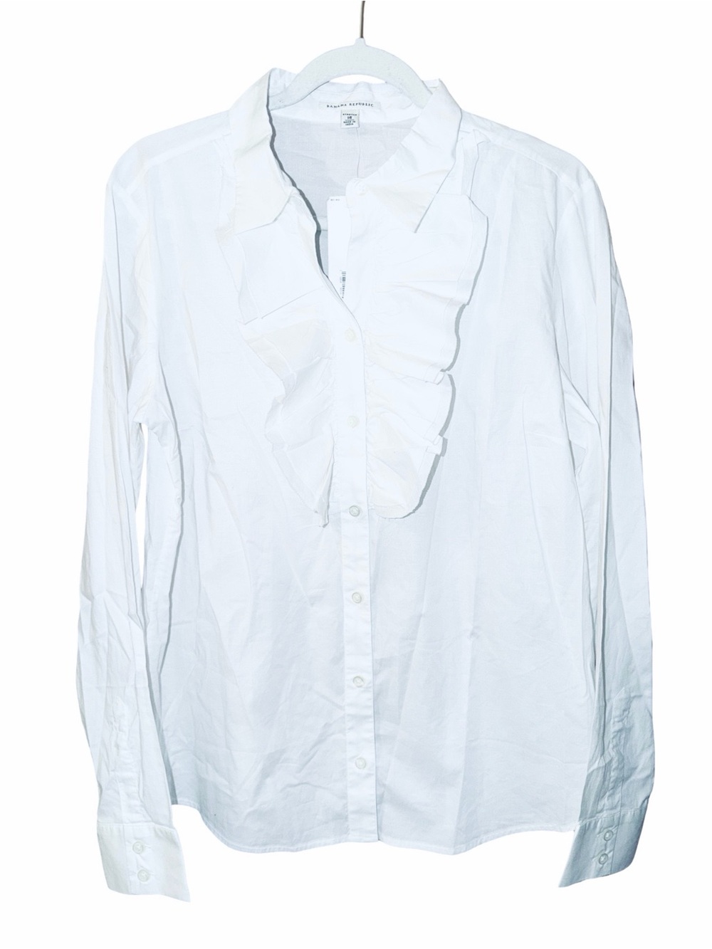 Banana Republic White Ruffle Front Button-Down Shirt